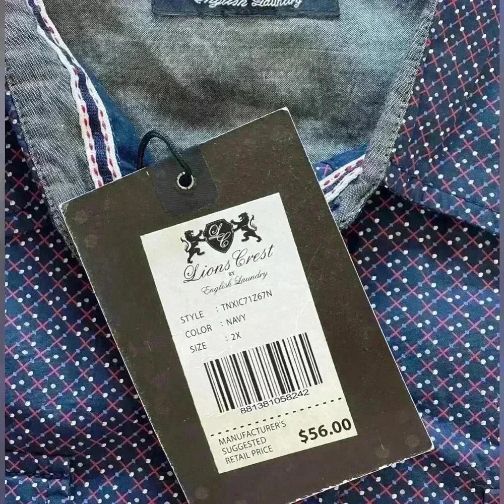 Lions Crest By English Laundry NWT Men’s Button Down Navy Blue Shirt XXL - Picture 10 of 11